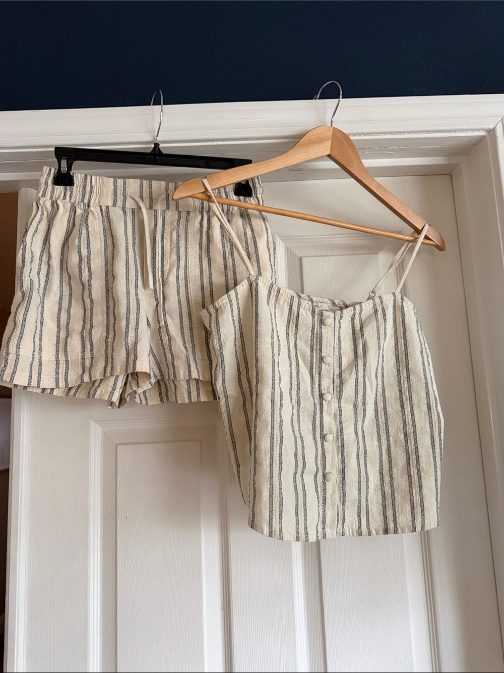 Z Supply Cream and Black Striped Linen-Blend Cami & Shorts Set
